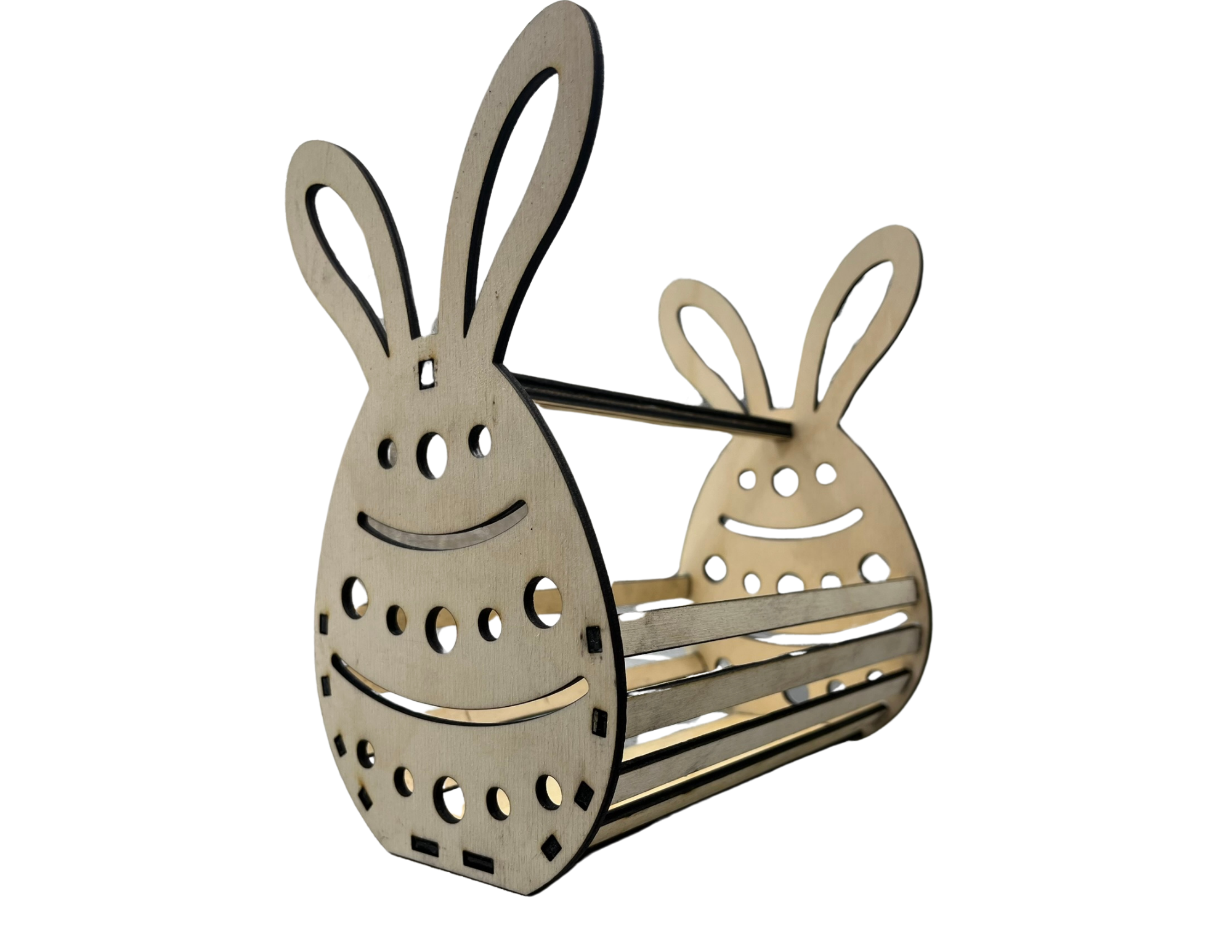 Drewniany mały koszyczek wielkanocny „Pisanka z uszami” – dekoracja w kształcie zająca - CraftJoy