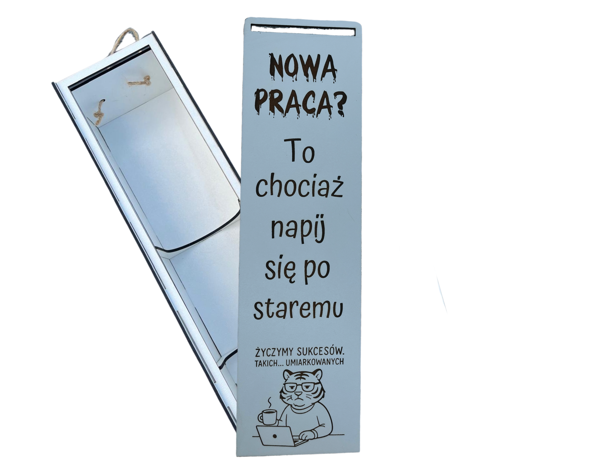 prezent na pożegnanie z pracy | nowa praca stara ekipa | unikalny humor biurowy Pudełko na wino z zabawnym napisem - CraftJoy