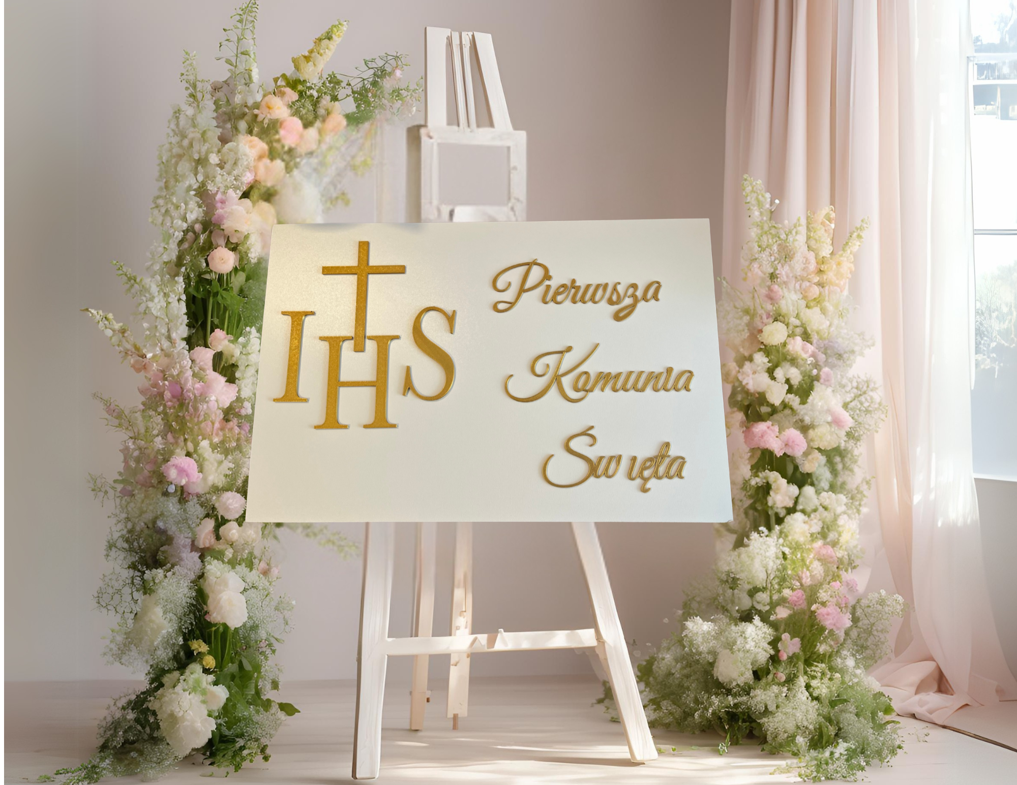 Dekoracyjna tablica Pierwsza Komunia Personalizowana plansza powitalna imię  - CraftJoy