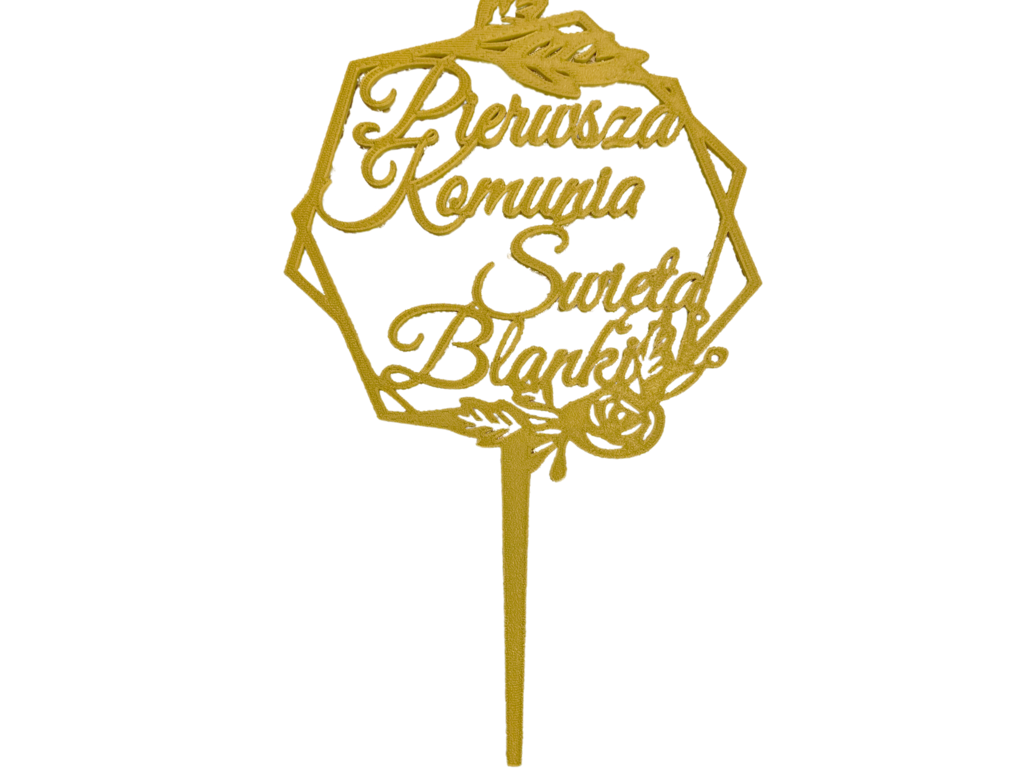 Topper na Pierwszą Komunię Świętą Róża Imię • Dekoracja tortu • Złoty, elegancki 26 cm  - CraftJoy