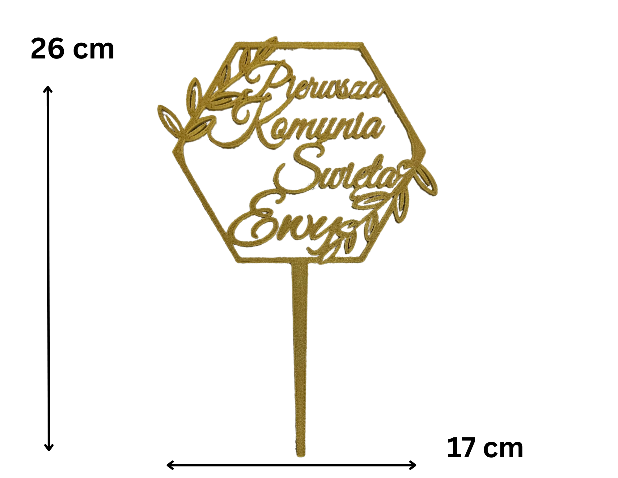Topper na Pierwszą Komunię Świętą geometryczny Imię • Dekoracja tortu • Złoty, elegancki 26 cm  - CraftJoy