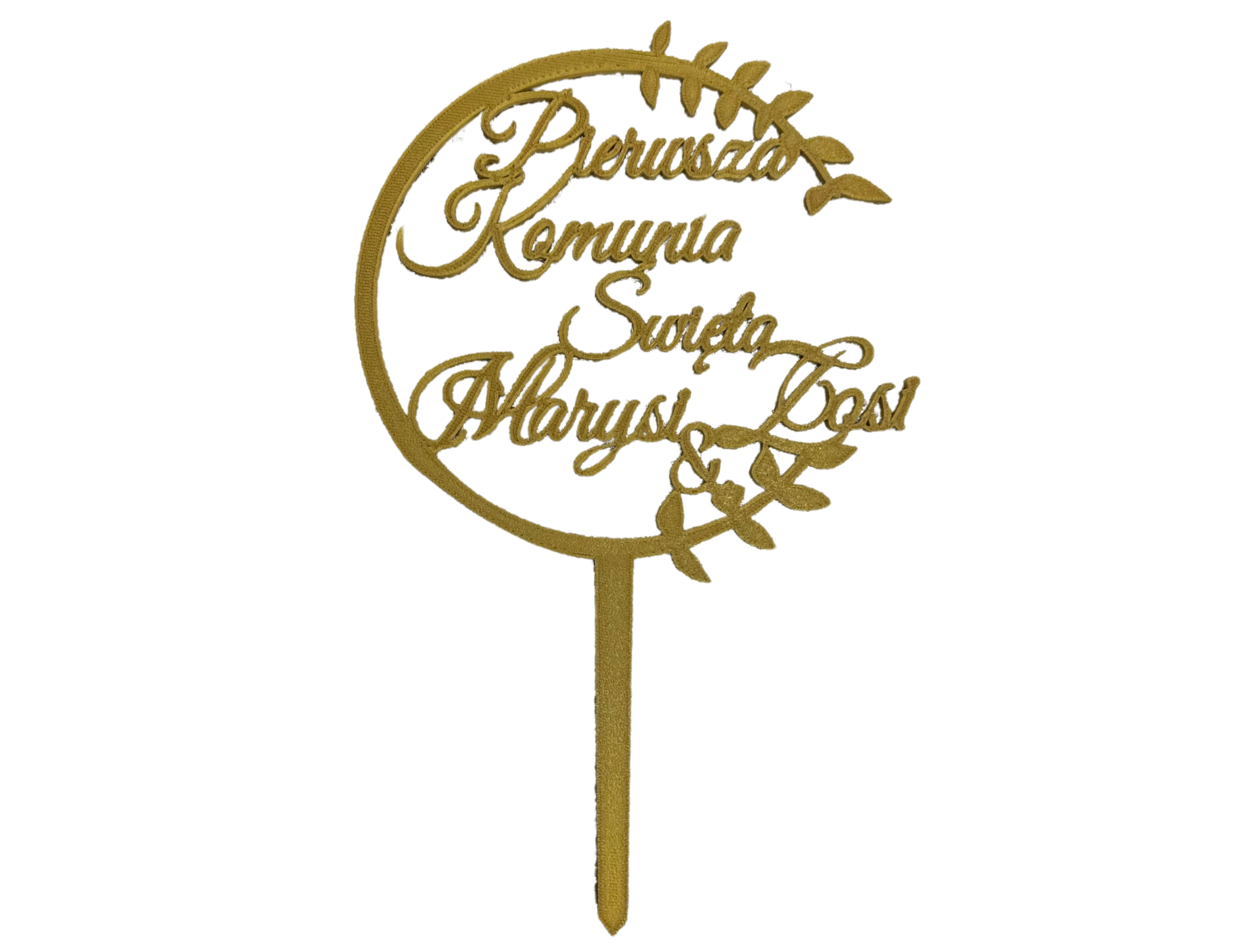 Topper na Pierwszą Komunię Świętą gałązka Imię • Dekoracja tortu • Złoty, elegancki 26 cm - CraftJoy