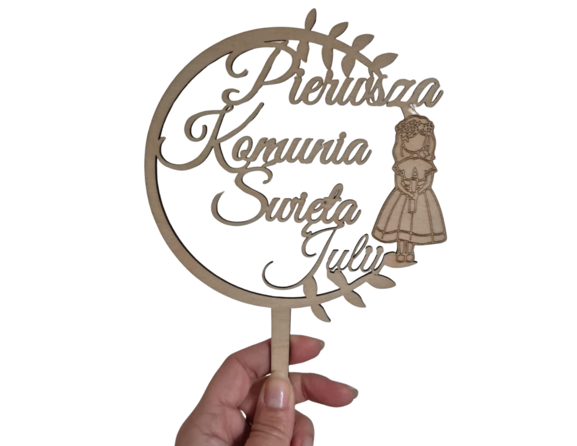 Topper na Pierwszą Komunię Świętą dziewczynka • Dekoracja tortu • Złoty, elegancki 26 cm naturalny - CraftJoy