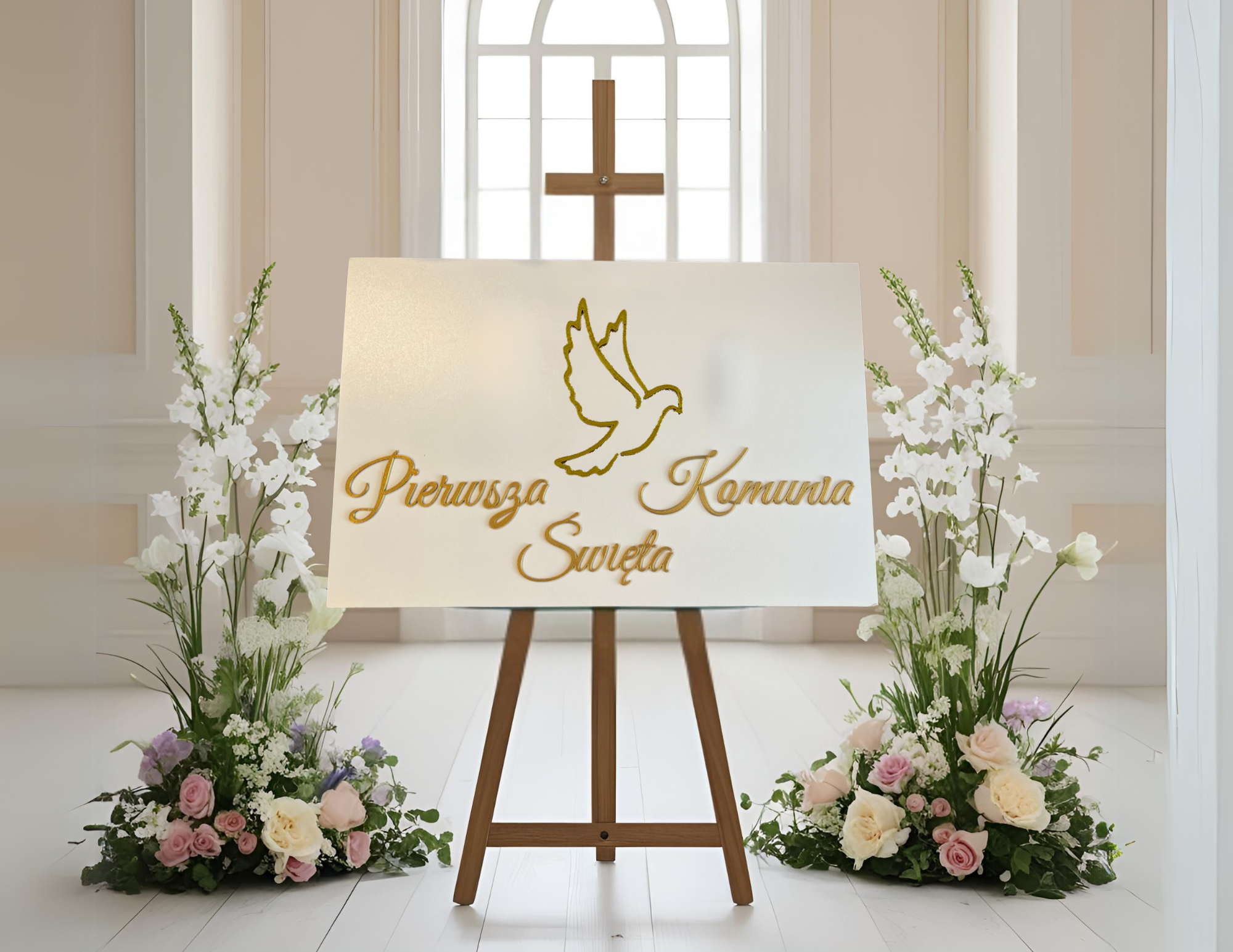 Dekoracyjna tablica Pierwsza Komunia Personalizowana plansza powitalna imię wzór 4 - CraftJoy