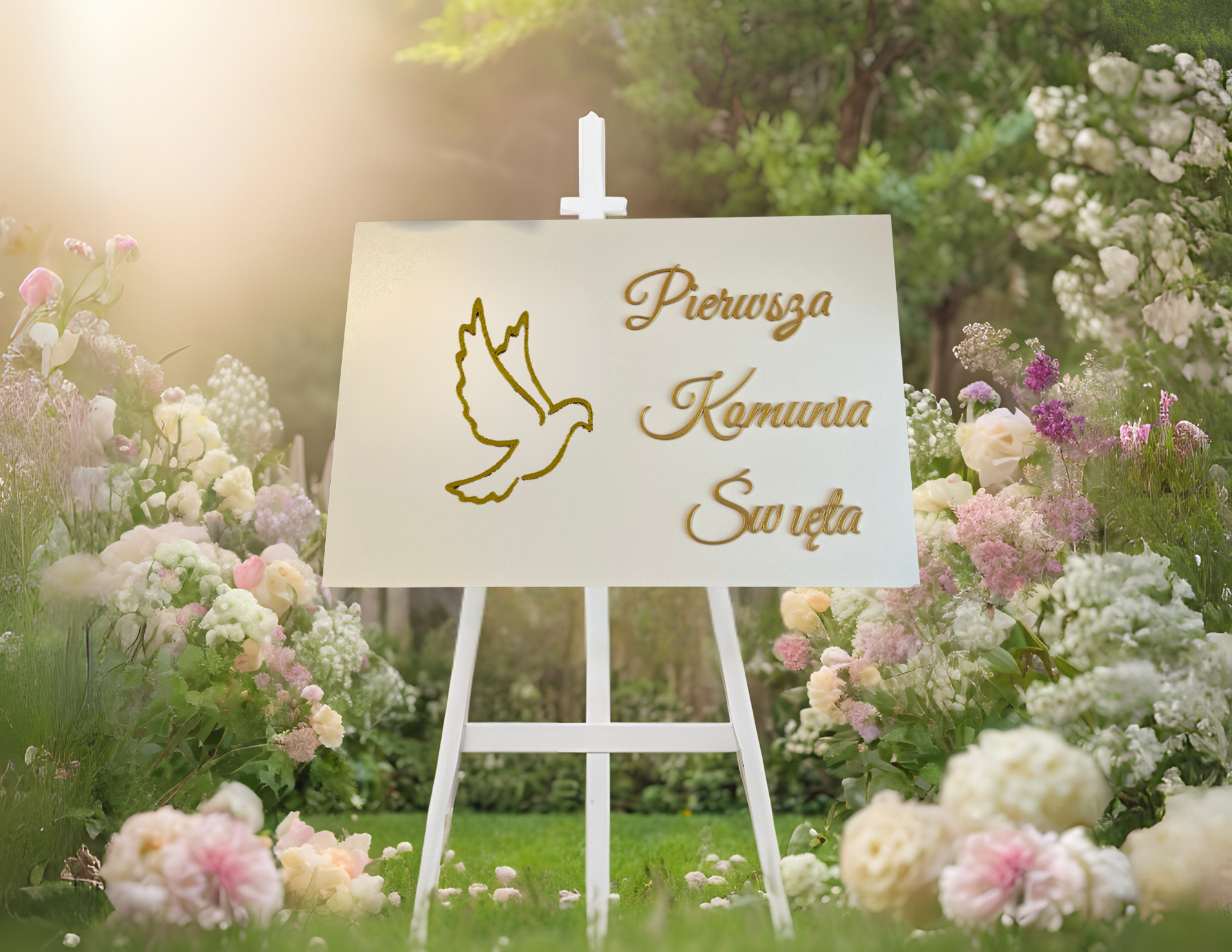 Dekoracyjna tablica Pierwsza Komunia Personalizowana plansza powitalna imię wzór 4 - CraftJoy