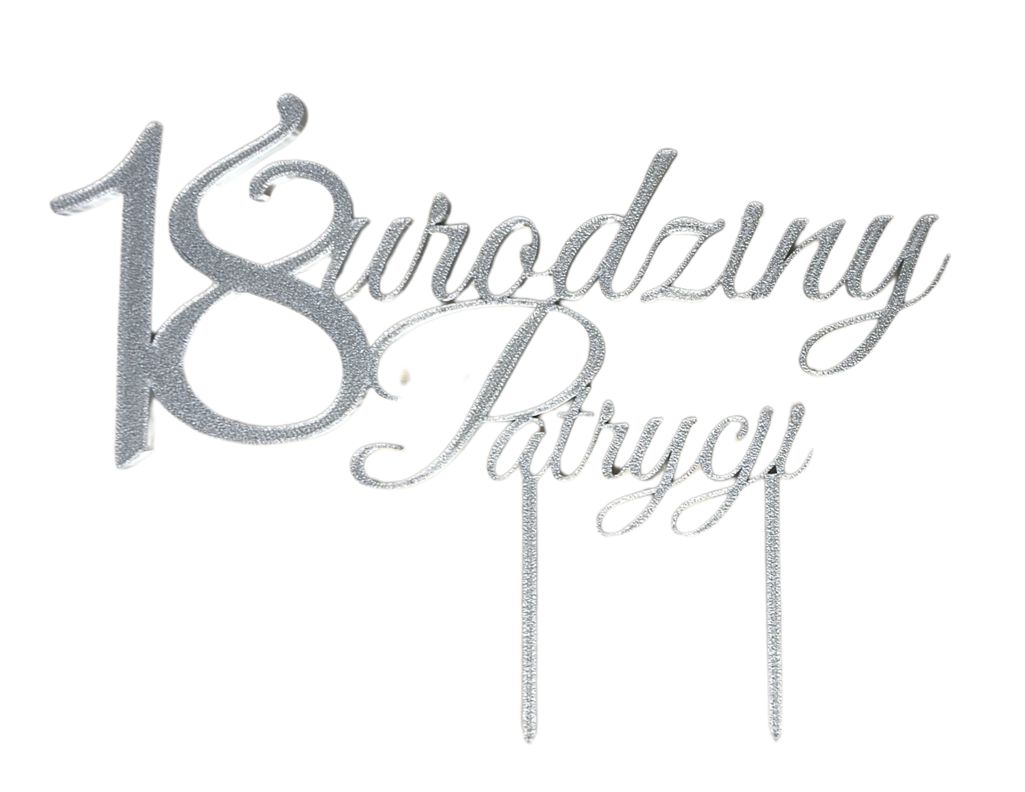 🎂 Dekoracja tortu 18 Urodziny Patrycji • Topper srebrny • 22x14 cm - CraftJoy