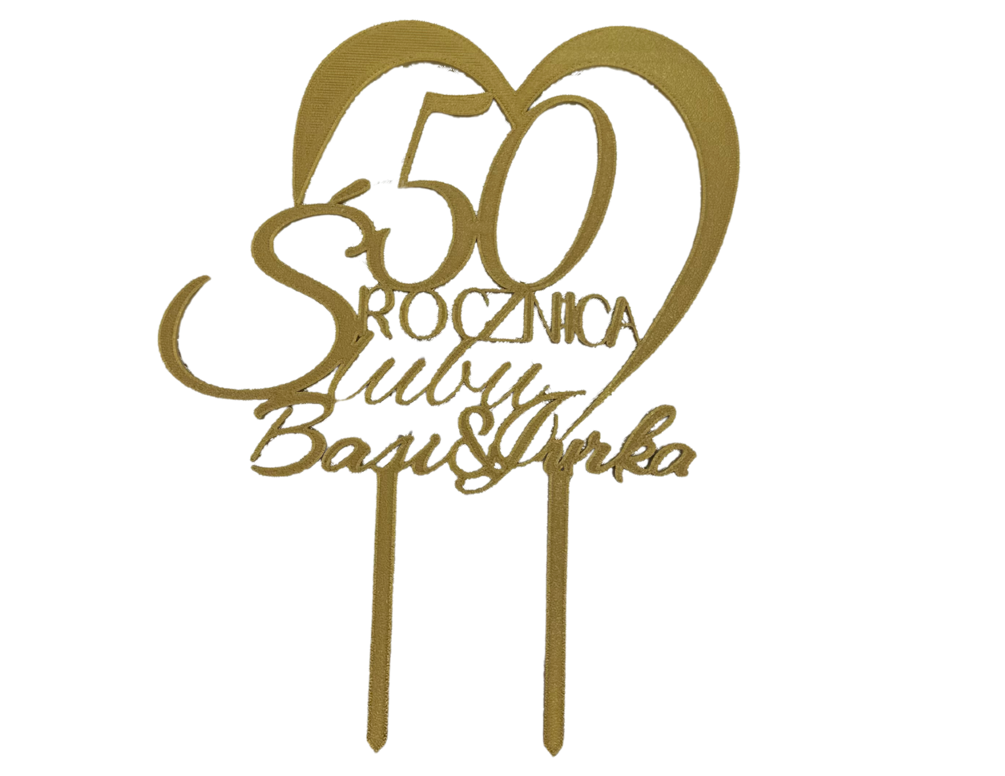 Topper Złoty dekor rocznica Ślubu ✨  Dekoracja na tort 23 cm Wyjątkowa rocznica imiona serce - CraftJoy