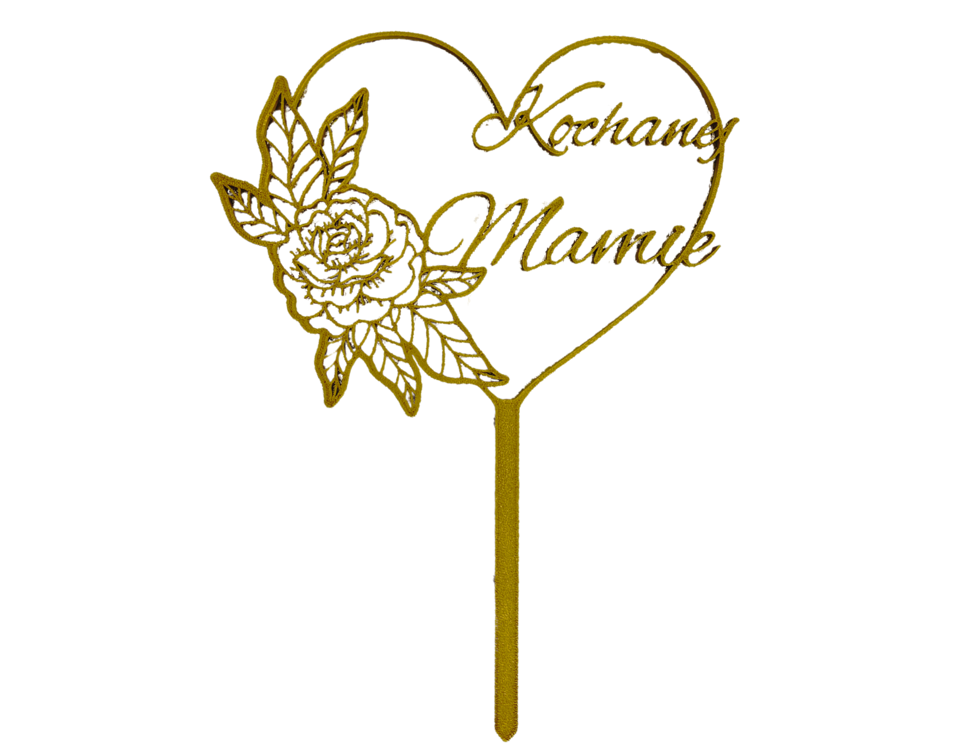 Topper Dzień Matki • Napis Kochanej Mamie • Złote Serce z Kwiatem • Dekoracja na Tort - CraftJoy