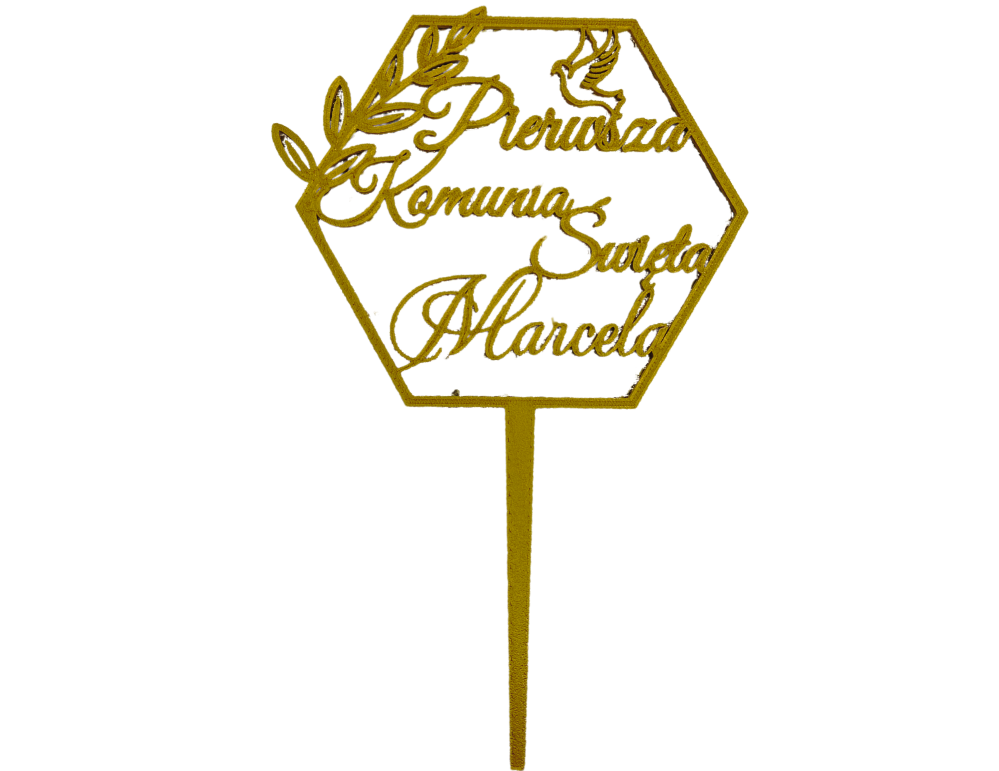 Topper Komunijny 26 cm • Złoty z Imieniem • Elegancka Dekoracja Tortu na Pierwszą Komunię - CraftJoy