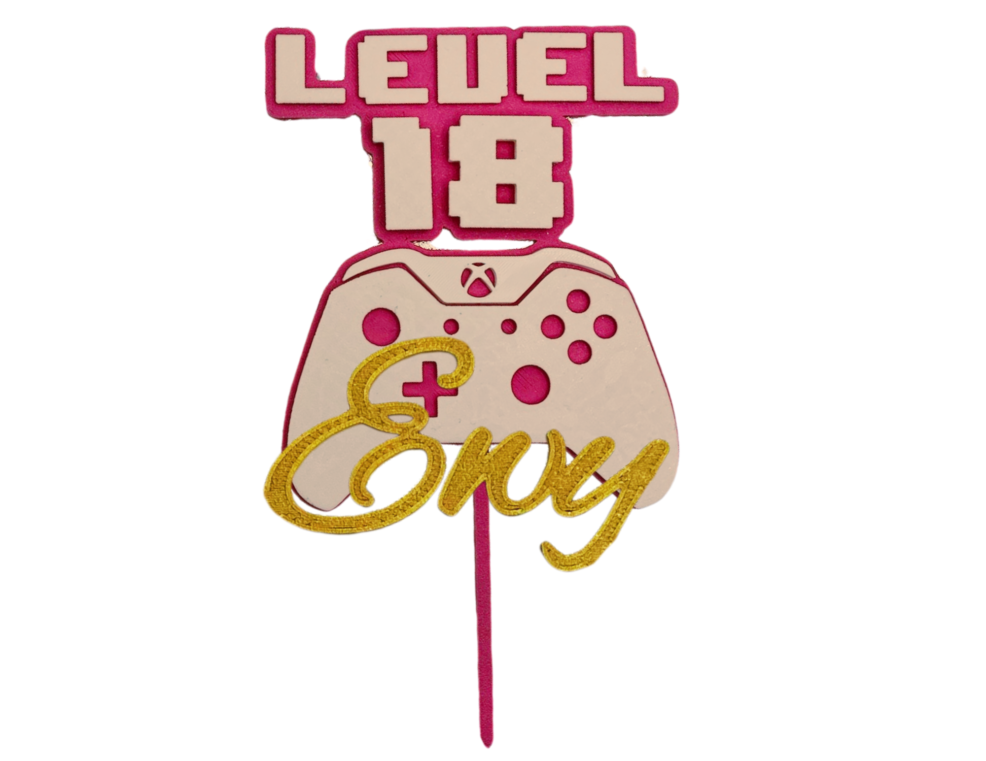Topper na tort 🎂 urodziny dla gamerki z kontrolerem w dłoni PERSONALIOWANY wybierz imię kolr lub liczbę - CraftJoy
