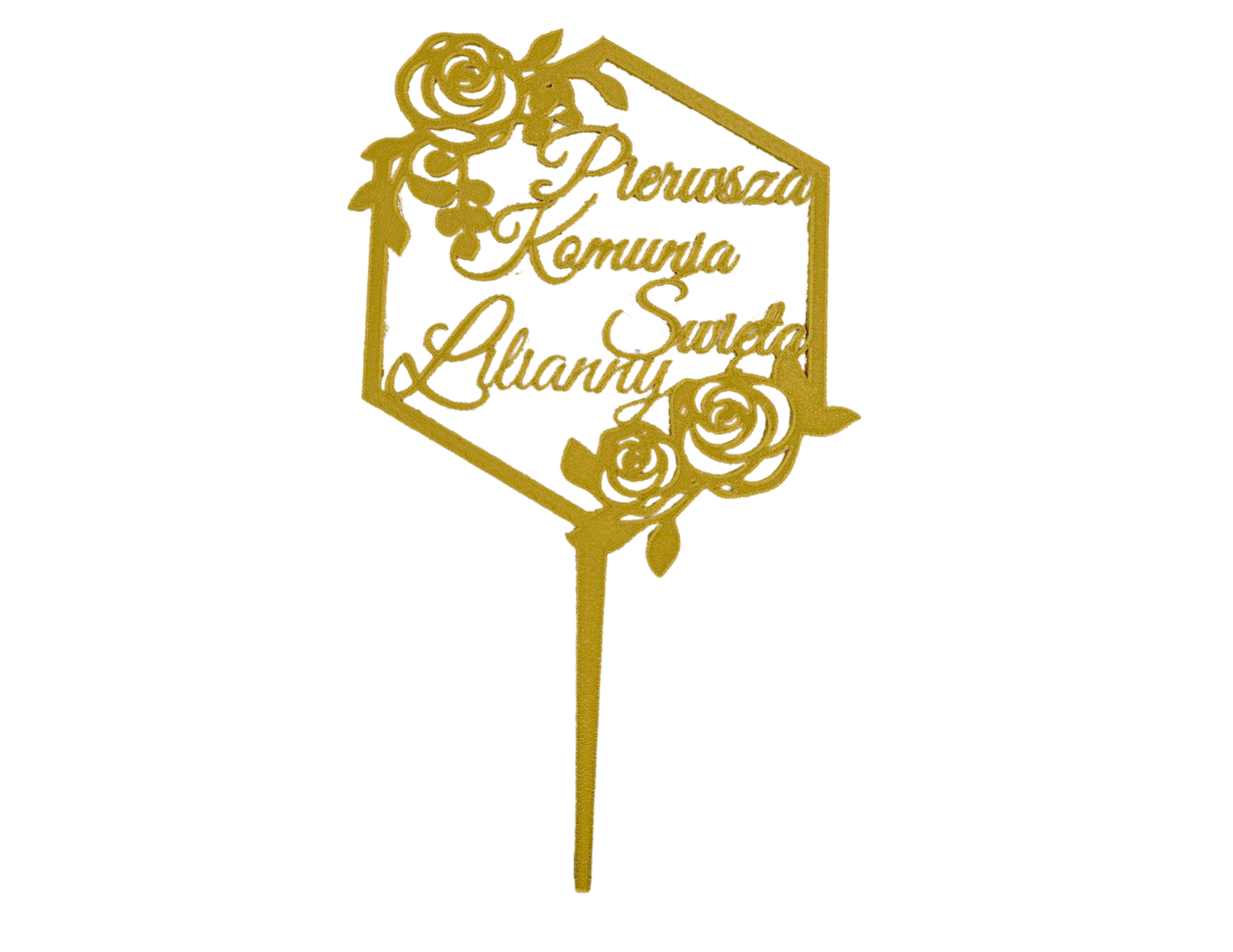 Topper Komunijny 25 cm • Złoty z Imieniem • Elegancka Dekoracja Tortu na Pierwszą Komunię - CraftJoy