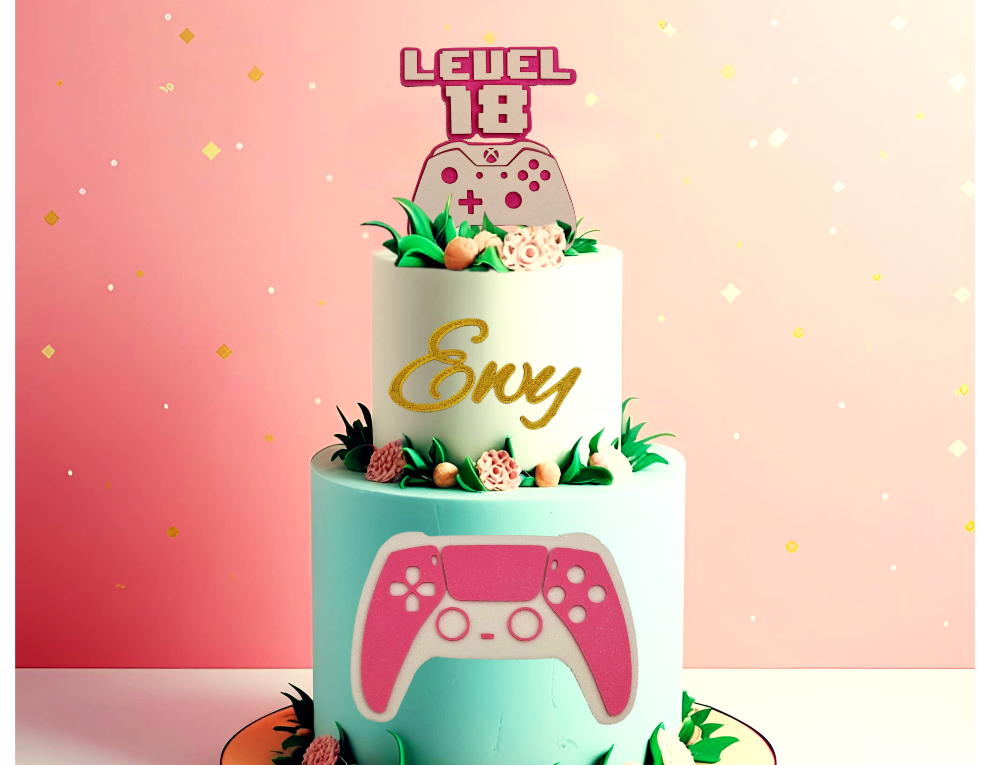 Topper boczny urodziny 18 20 30 40 gamerka Dekoracja tortu kontroler - zdjęcie 1