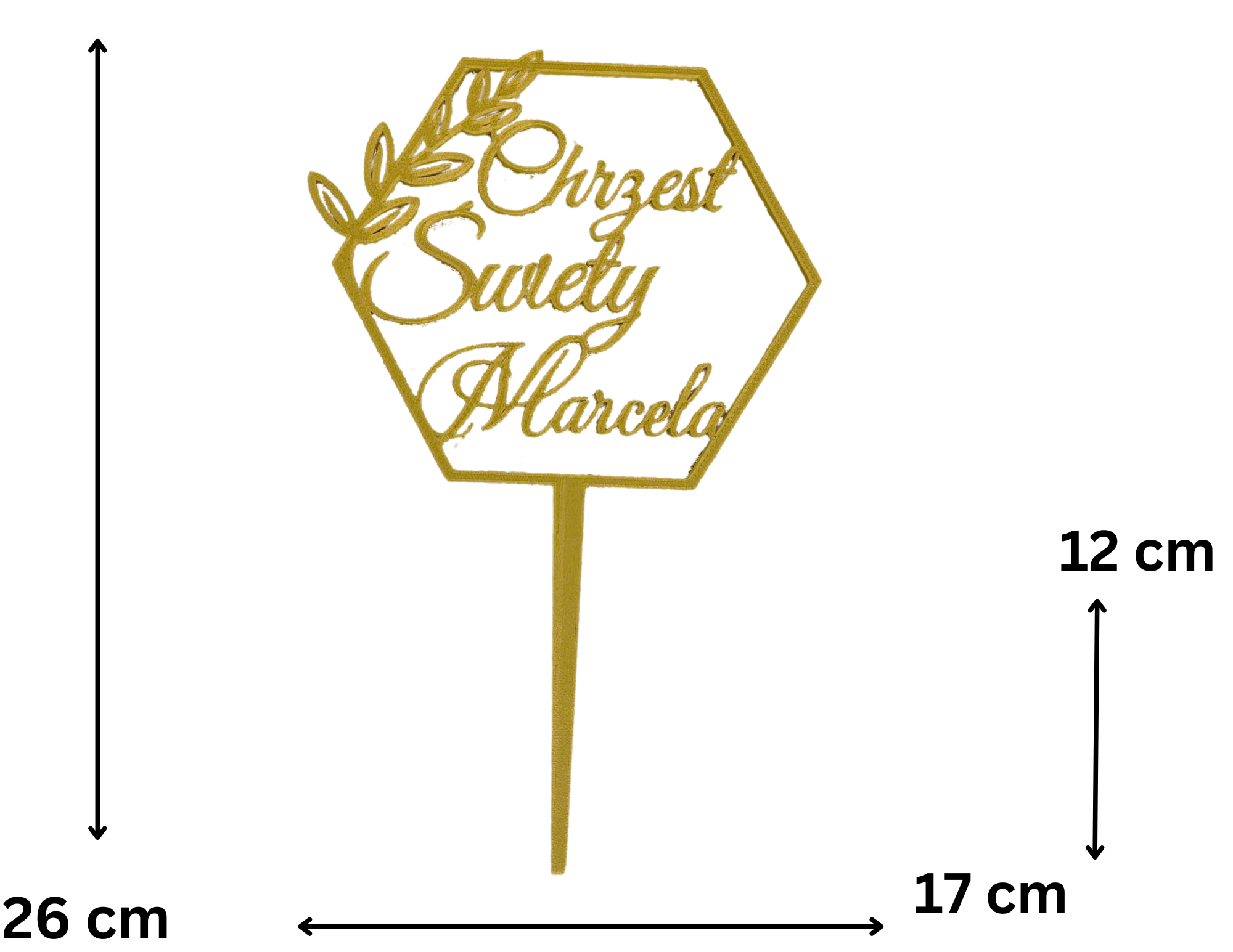 Topper na Chrzest Święty • Złoty z Imieniem • Elegancka Dekoracja Tortu w tym uroczystym dniu - zdjęcie 2