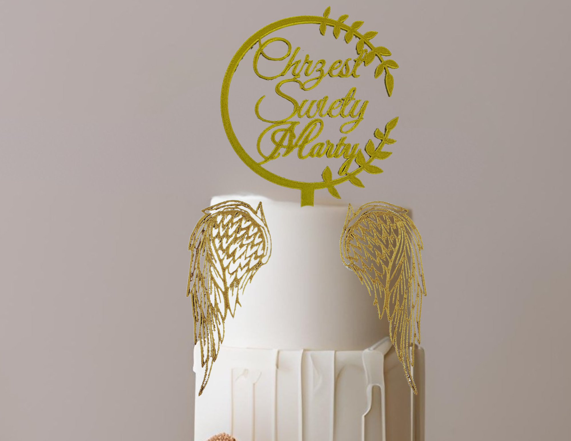 Topper na Chrzest Święty • Złoty z Imieniem • Elegancka Dekoracja Tortu w tym uroczystym dniu - zdjęcie 3