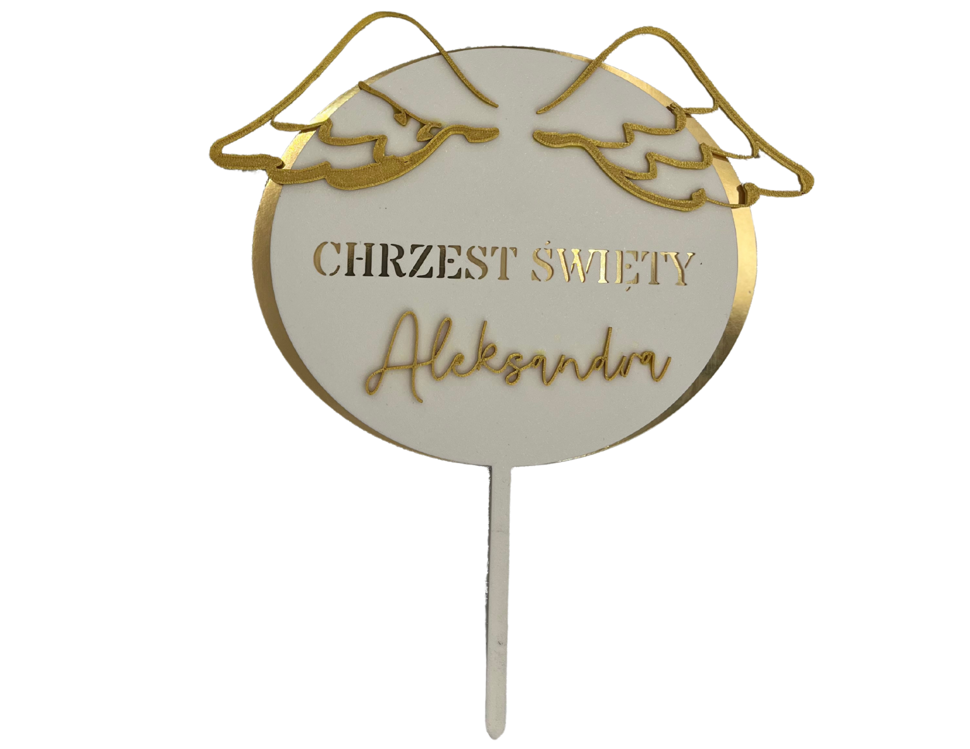 Topper na Chrzest Święty • Złoty z Imieniem • Elegancka Dekoracja Tortu w tym uroczystym dniu - CraftJoy