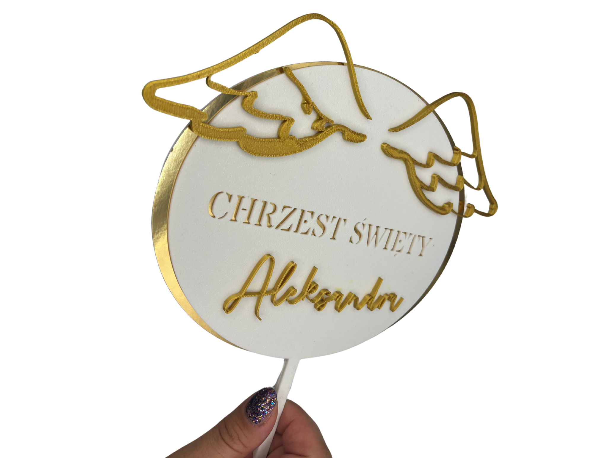 Topper na Chrzest Święty • Złoty z Imieniem • Elegancka Dekoracja Tortu w tym uroczystym dniu - zdjęcie 5