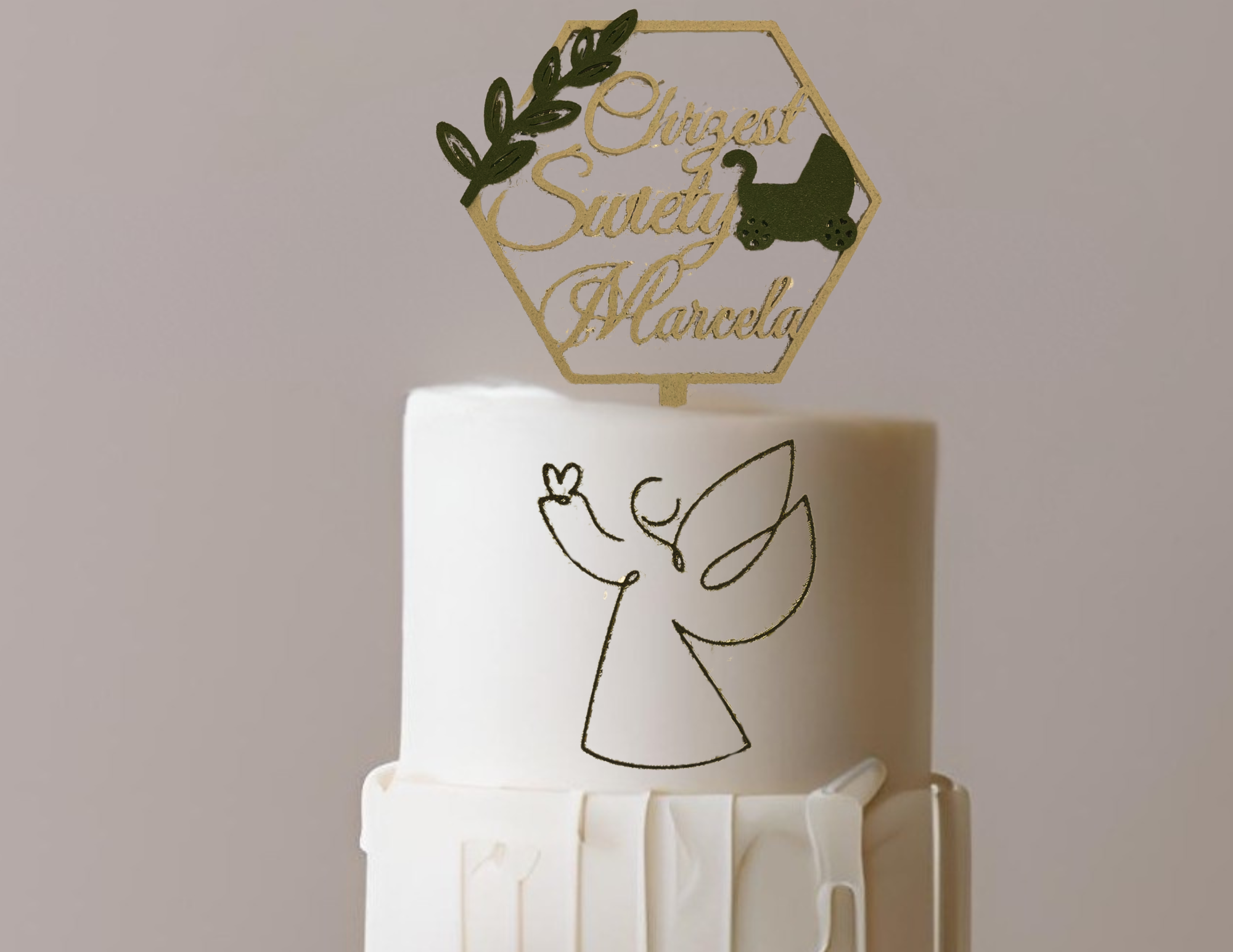 Topper boczny Pierwsza Komunia Święta Chrzest Święty Dekoracja anioł zielony - zdjęcie 3