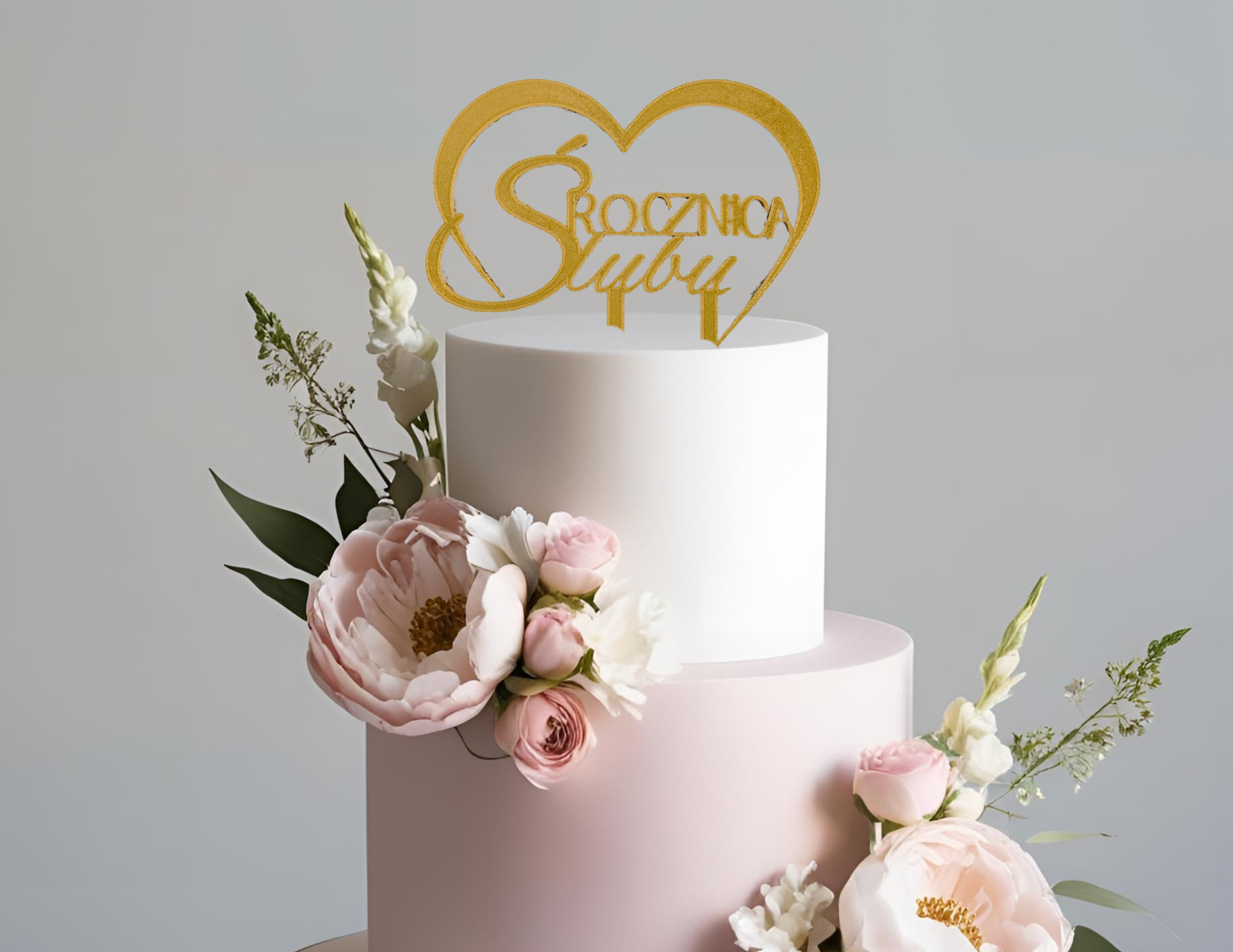 Topper złoty dekor rocznica Ślubu ✨  Dekoracja na tort Wyjątkowa rocznica serce - zdjęcie 1