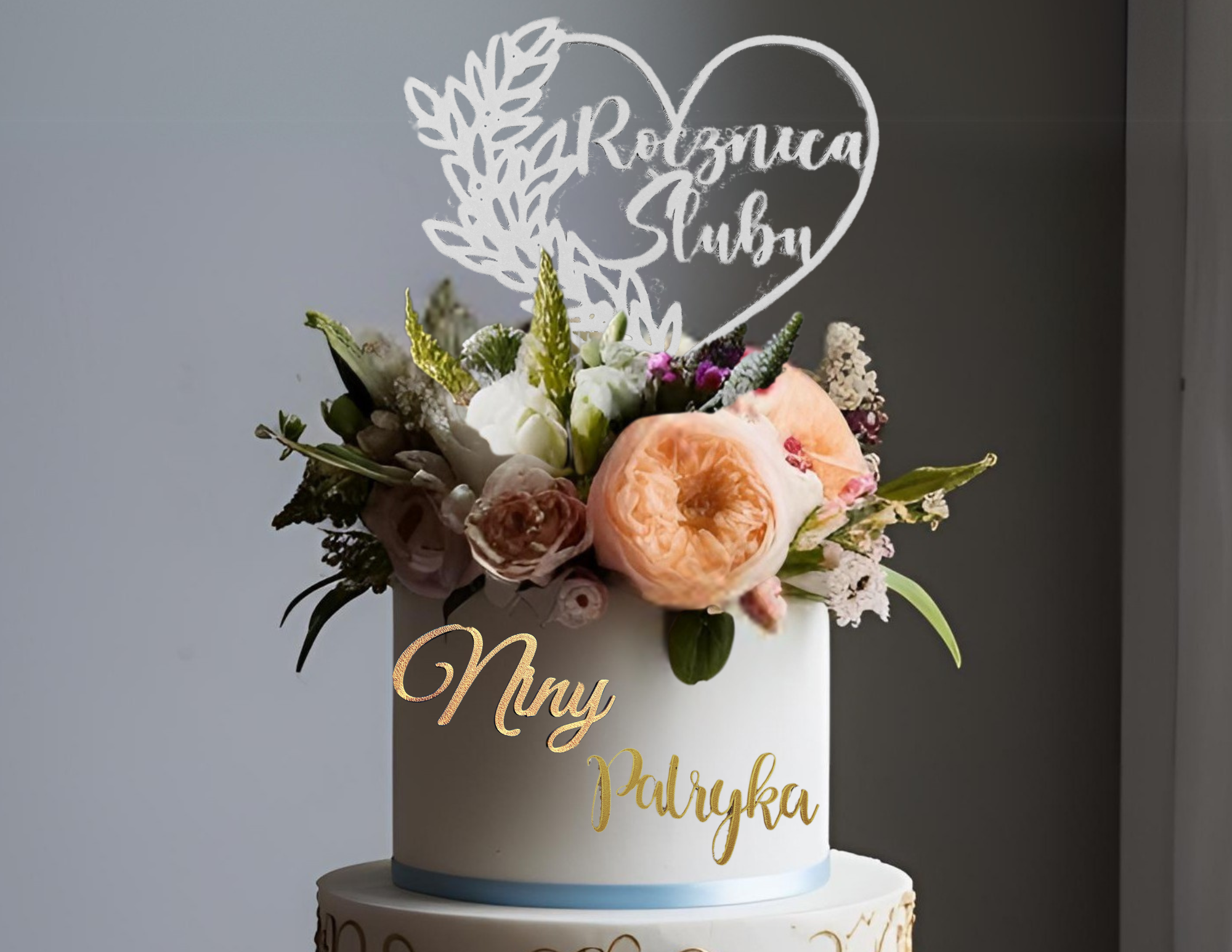 Topper biały dekor rocznica Ślubu ✨  Dekoracja na tort Wyjątkowa rocznica serce  - zdjęcie 4