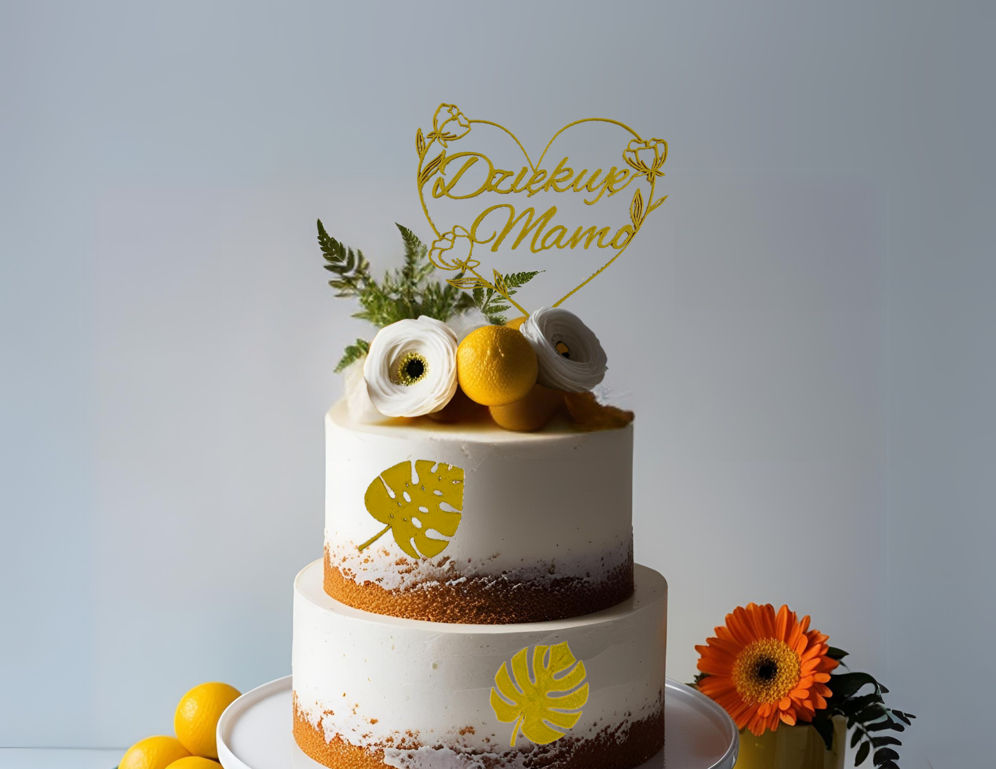 Topper boczny urodziny złoty liść 2 18 20 kamerka Dekoracja tortu monstera - zdjęcie 4