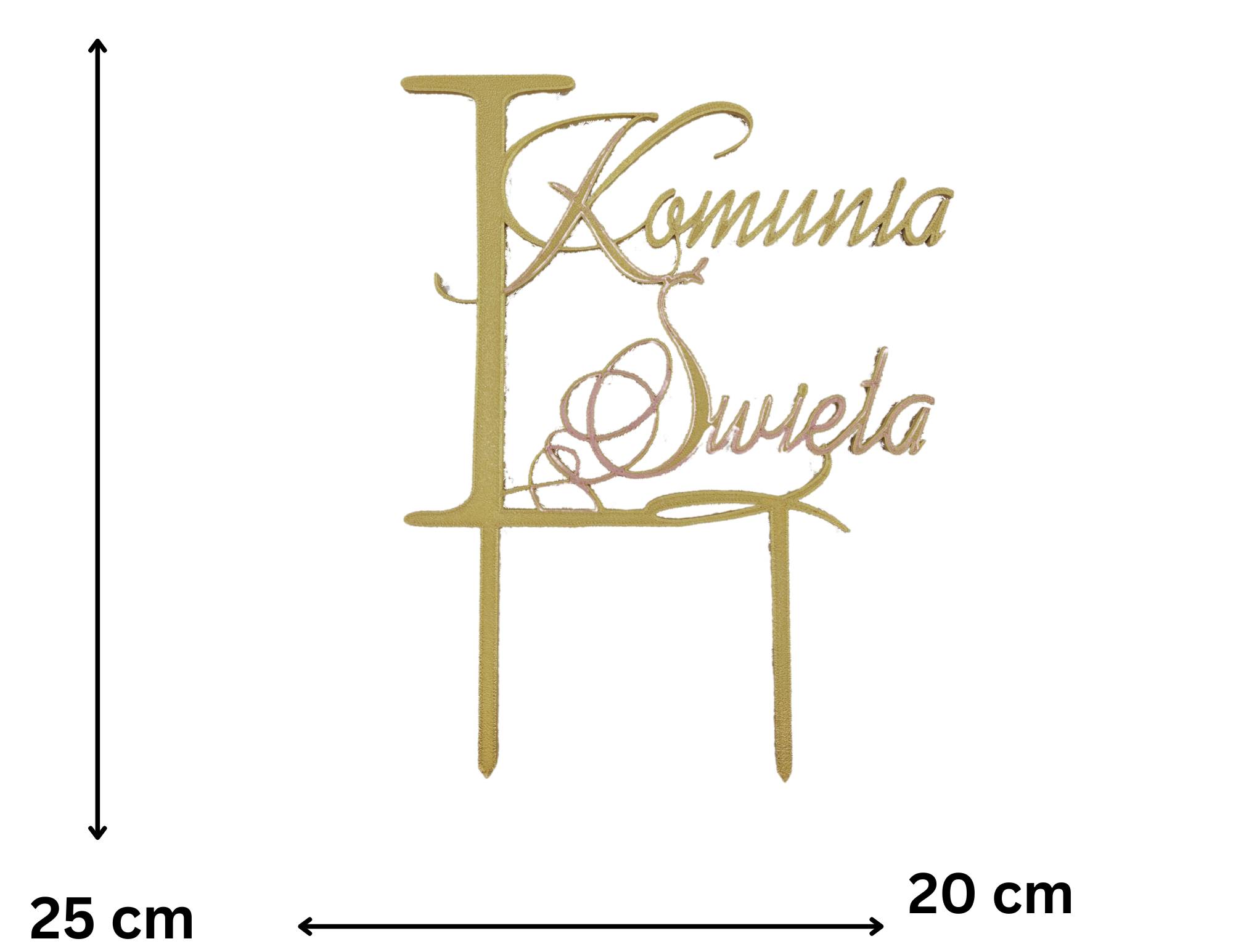 Topper Komunijny 25 cm • Złoty • Elegancka Dekoracja Tortu na Pierwszą Komunię - zdjęcie 2