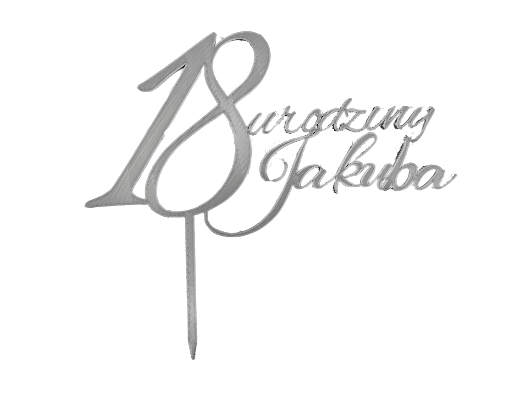 🎂 Dekoracja tortu 18 Urodziny Jakuba • Topper srebrny • 24x27cm - CraftJoy