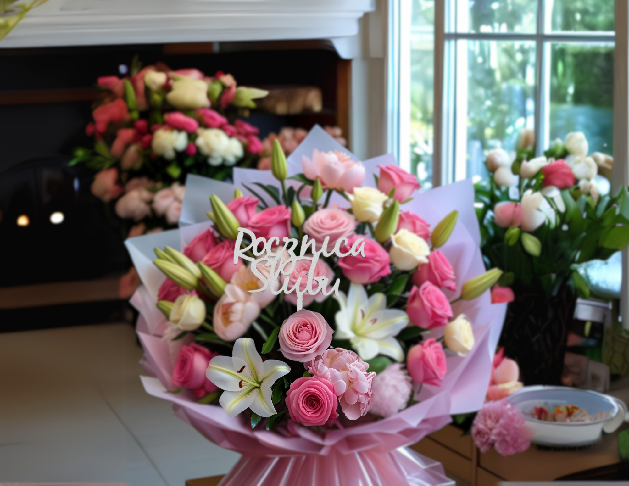 Topper na kwiaty Rocznica Ślubu • Dekoracja bukietu • Wkładka do bukietu - zdjęcie 3