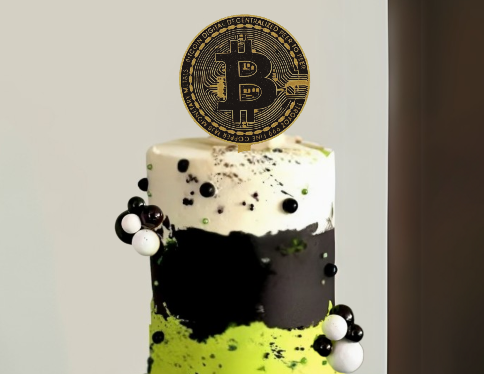 Topper na tort 🎂 Topper urodzinowy Bitcoin złota moneta dekoracja urodzinowa na tort PERSONALIZOWANY - zdjęcie 3