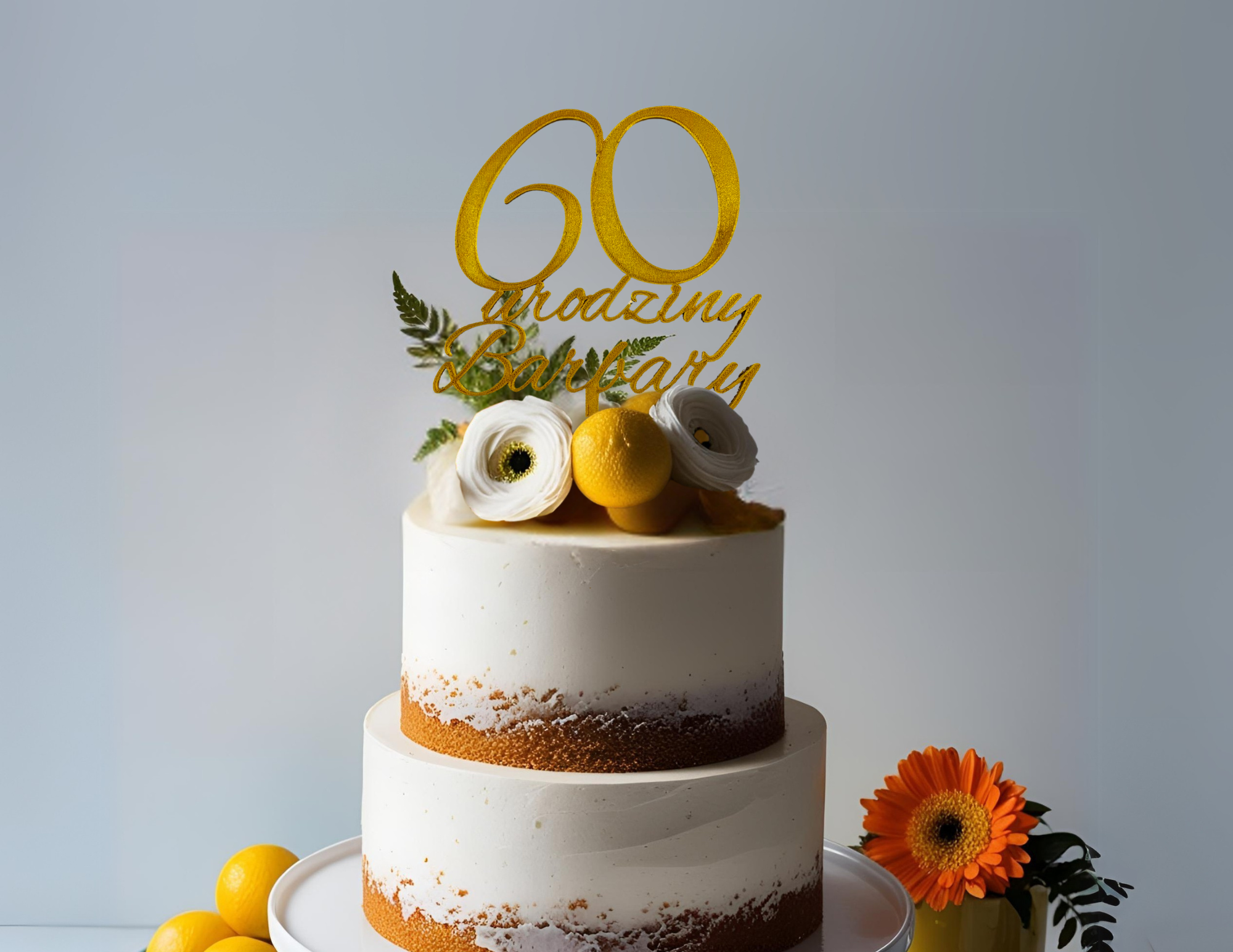 🎂 Dekoracja tortu 50 urodziny • Topper złoty srebrny personalizowany imię - zdjęcie 3