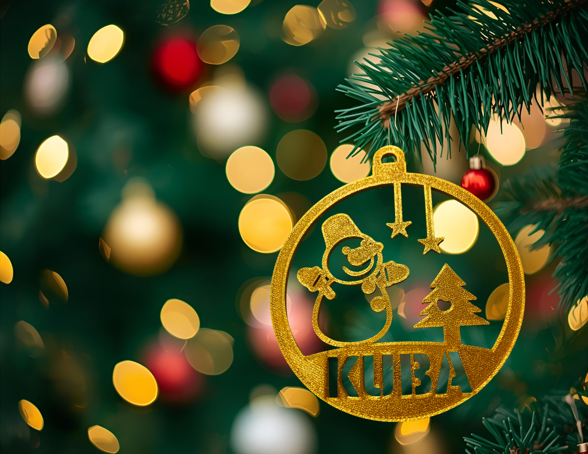 Bombka Złota personalizowana z imieniem 12 cm ozdoba świąteczna na choinkę  - CraftJoy