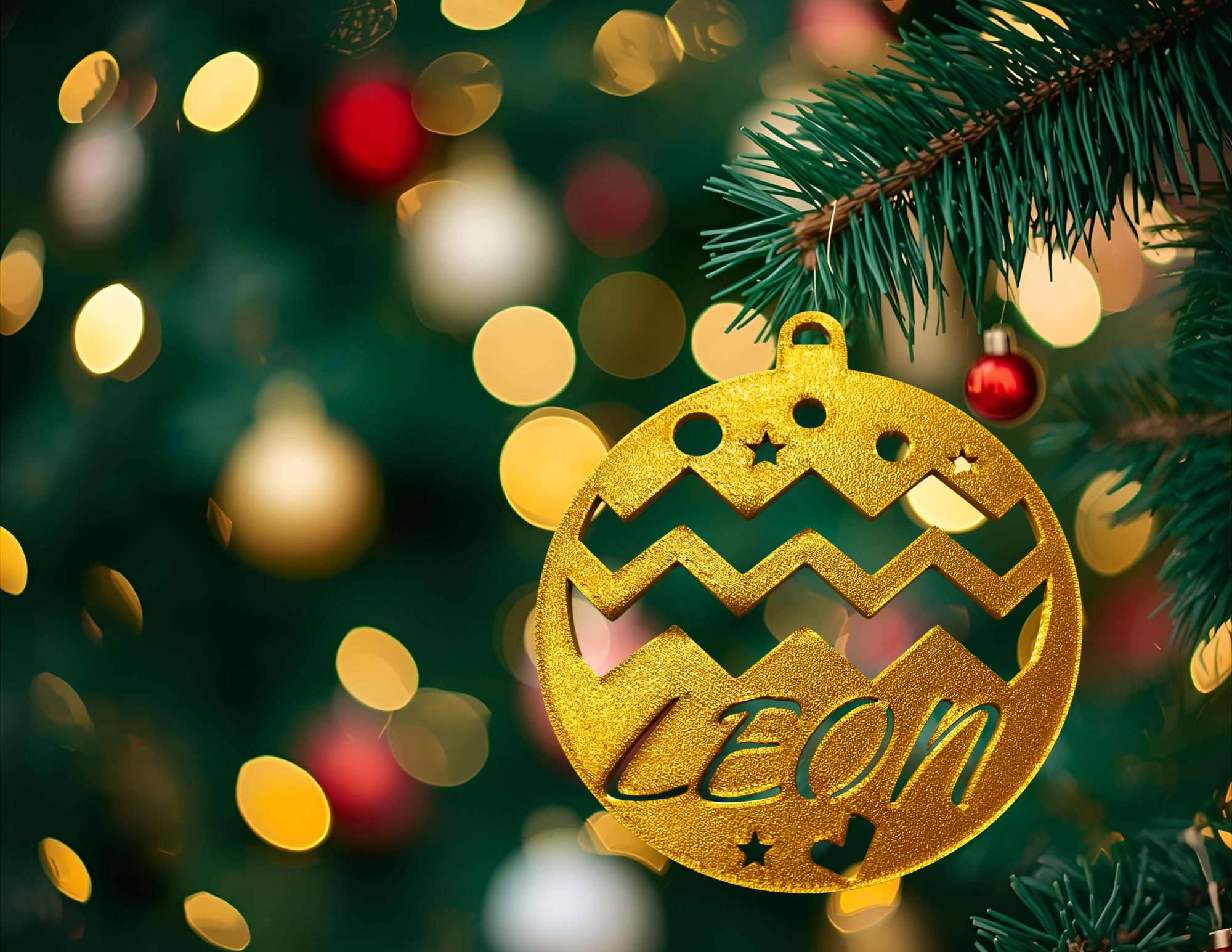 Bombka Złota personalizowana z imieniem 12 cm ozdoba świąteczna na choinkę   - CraftJoy