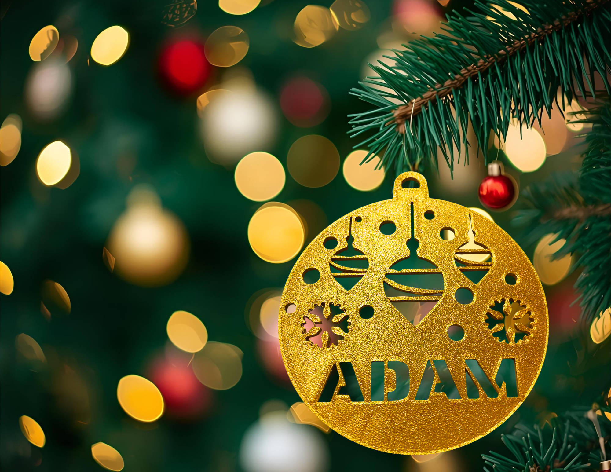 Bombka Złota personalizowana z imieniem 12 cm ozdoba świąteczna na choinkę  - CraftJoy