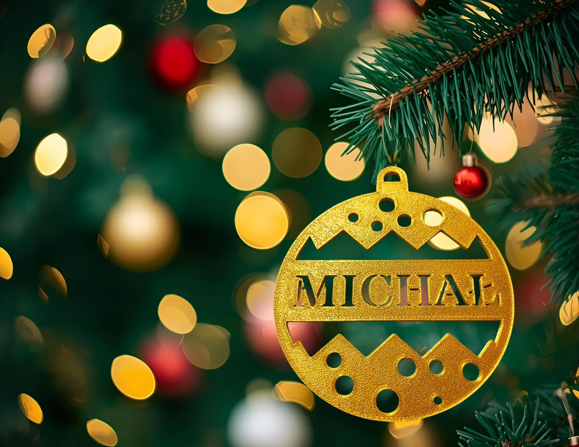 Bombka Złota personalizowana z imieniem 12 cm ozdoba świąteczna na choinkę   - CraftJoy