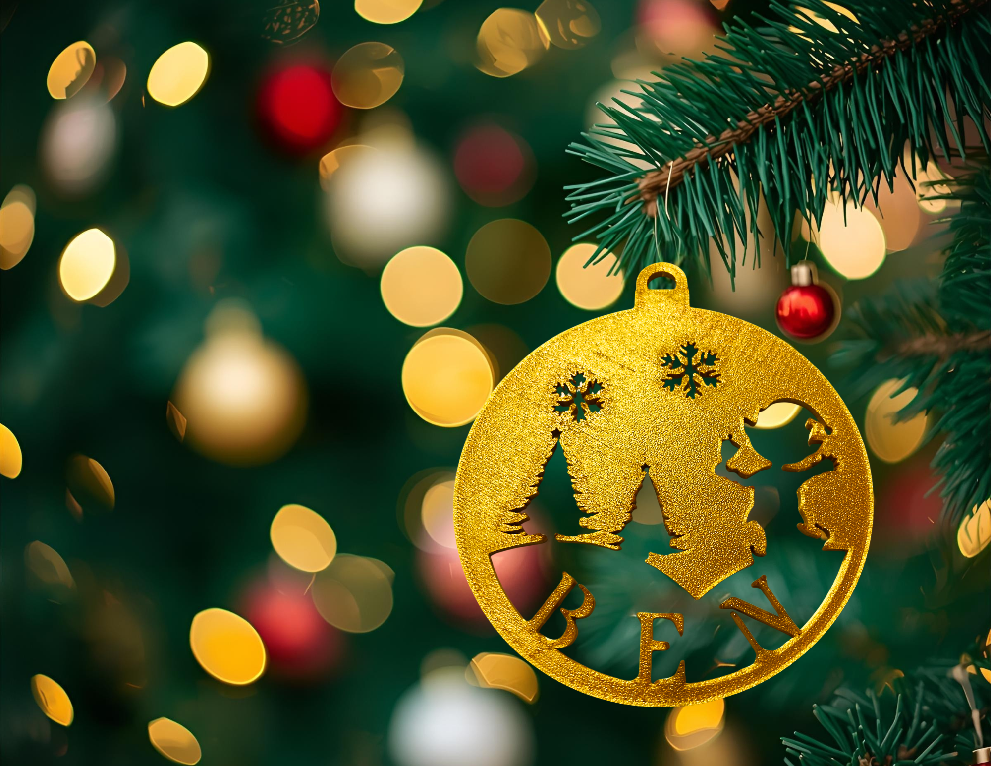 Bombka Złota personalizowana z imieniem 12 cm ozdoba świąteczna na choinkę  - CraftJoy