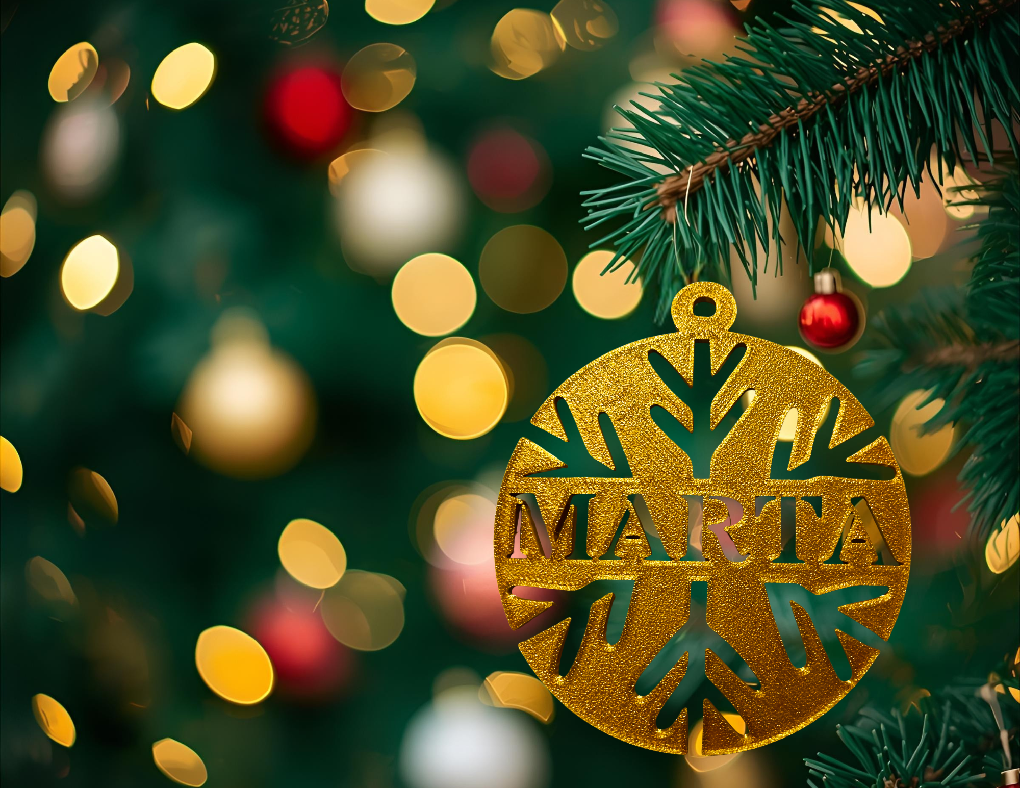 Bombka Złota personalizowana z imieniem 12 cm ozdoba świąteczna na choinkę  - CraftJoy