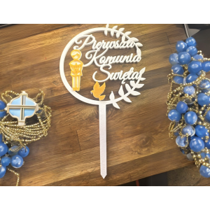 Topper biało - złoty chłopiec gałązka  - zdjęcie 1