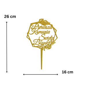 Topper na Pierwszą Komunię Świętą Róża Imię • Dekoracja tortu • Złoty, elegancki 26 cm  - zdjęcie 1