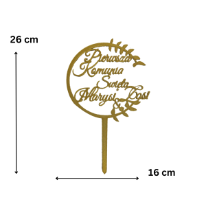 Topper na Pierwszą Komunię Świętą gałązka Imię • Dekoracja tortu • Złoty, elegancki 26 cm - zdjęcie 2