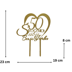 Topper Złoty dekor rocznica Ślubu ✨  Dekoracja na tort 23 cm Wyjątkowa rocznica imiona serce - zdjęcie 1