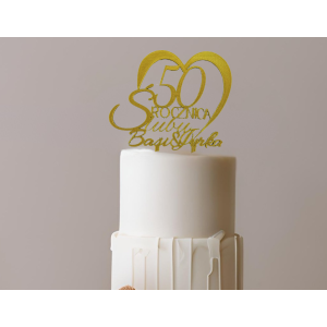 Topper Złoty dekor rocznica Ślubu ✨  Dekoracja na tort 23 cm Wyjątkowa rocznica imiona serce - zdjęcie 3