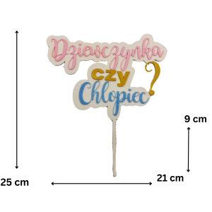 Topper BABY SHOWER na tort Gender Reveal • Dziewczynka czy Chłopiec? • Róż i niebieski 25 cm - zdjęcie 2