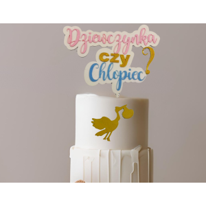 Topper BABY SHOWER na tort Gender Reveal • Dziewczynka czy Chłopiec? • Róż i niebieski 25 cm - zdjęcie 3