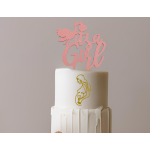 Topper BABY SHOWER na tort Gender Reveal • It's a girl • Róż 25 cm  - zdjęcie 3