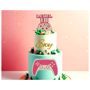 Topper na tort 🎂 urodziny dla gamerki z kontrolerem w dłoni PERSONALIOWANY wybierz imię kolr lub liczbę - zdjęcie 3