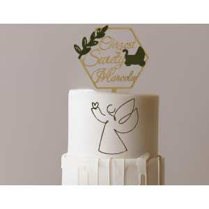 Topper boczny Pierwsza Komunia Święta Chrzest Święty Dekoracja anioł zielony - zdjęcie 3