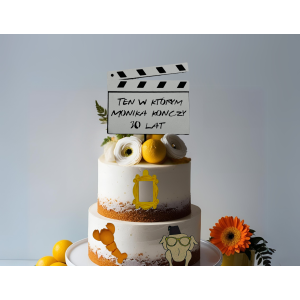 Toppery na tort 🎂 urodziny Dekoracja na tort z motywem Friends klaps filmowy dekoracja tortu 4 elementy - zdjęcie 6