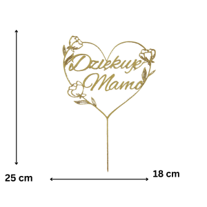 Topper Dzień Matki • Napis Dziękuję Mamo • Złote Serce z Kwiatem • Dekoracja na Tort - zdjęcie 2