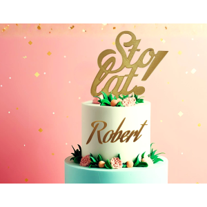 Złoty topper boczny imię lub Twój tekst z mocowaniami elegancka dekoracja tortu - zdjęcie 4