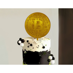 Topper na tort 🎂 Topper urodzinowy Bitcoin złota moneta dekoracja urodzinowa na tort PERSONALIZOWANY - zdjęcie 3